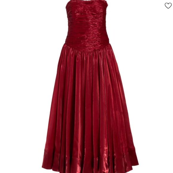 Aje Regent Strapless Drop Waist Midi Dress in Garnet Red - Picture 4 of 14